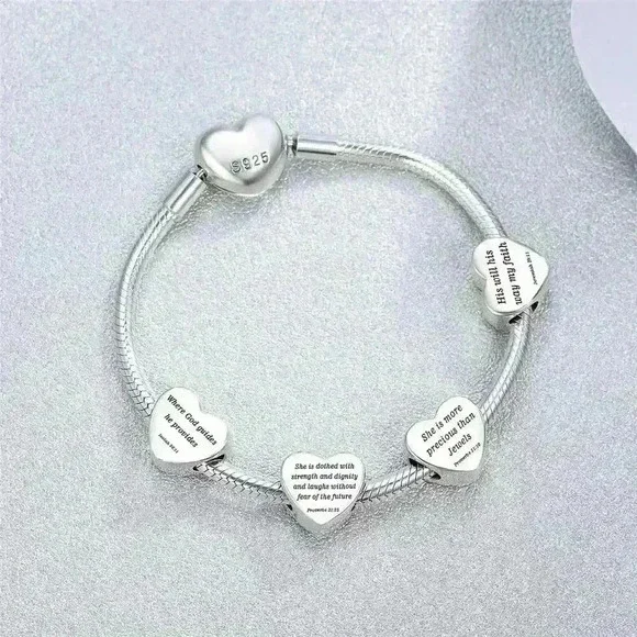 Heart Charm Fit for Pandora Charms Bracelet Inspirational Engraving Jewelry Pers - Picture 2 of 7